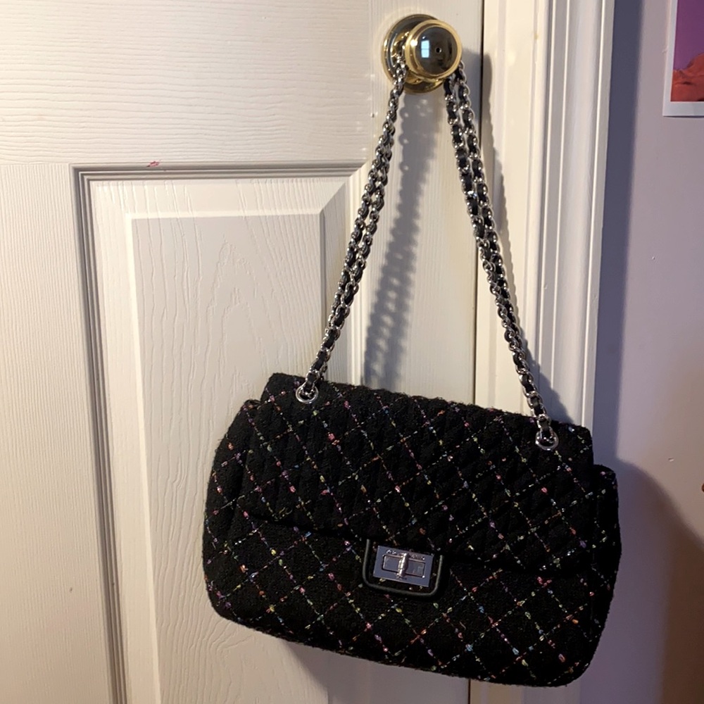 Black tweed flap Karl lager field agyness bag large shoulder bag crossbo…